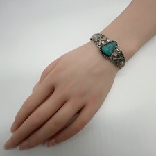 VTG Fred Harvey Era Navajo Sterling Stamped Turquoise Cuff Bracelet 15.8g #gbk - Additional view 1