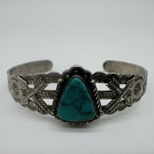 VTG Fred Harvey Era Navajo Sterling Stamped Turquoise Cuff Bracelet 15.8g #gbk - Additional view 2