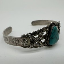 VTG Fred Harvey Era Navajo Sterling Stamped Turquoise Cuff Bracelet 15.8g #gbk - Additional view 3