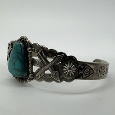 VTG Fred Harvey Era Navajo Sterling Stamped Turquoise Cuff Bracelet 15.8g #gbk - Additional view 5