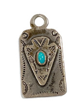 Vintage RARE Fred Harvey Era Navajo Sterling Turquoise Arrowhead Dog Luggage Tag - Additional view 2