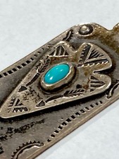 Vintage RARE Fred Harvey Era Navajo Sterling Turquoise Arrowhead Dog Luggage Tag - Additional view 3