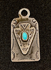 Vintage RARE Fred Harvey Era Navajo Sterling Turquoise Arrowhead Dog Luggage Tag