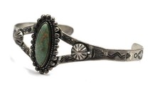 Fred Harvey Era Old Pawn Vintage Sterling Silver Turquoise Arrows Cuff Bracelet - Additional view 5