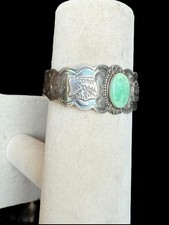 Older Fred Harvey Era Native American Chief Head Sterling Turquoise Cuff - Additional view 2