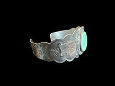 Older Fred Harvey Era Native American Chief Head Sterling Turquoise Cuff - Additional view 12