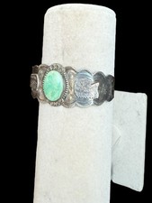 Older Fred Harvey Era Native American Chief Head Sterling Turquoise Cuff - Additional view 4