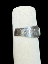 Older Fred Harvey Era Native American Chief Head Sterling Turquoise Cuff - Additional view 5