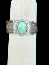 Older Fred Harvey Era Native American Chief Head Sterling Turquoise Cuff - Additional view 6