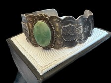 Older Fred Harvey Era Native American Chief Head Sterling Turquoise Cuff - Additional view 8
