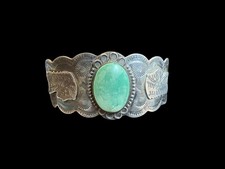 Older Fred Harvey Era Native American Chief Head Sterling Turquoise Cuff
