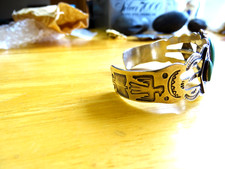 Vintage Fred Harvey Navajo Green Turquoise Silver Cuff Bracelet w/Thunderbirds - Additional view 5