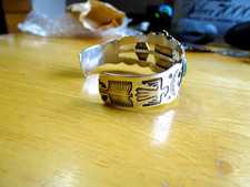 Vintage Fred Harvey Navajo Green Turquoise Silver Cuff Bracelet w/Thunderbirds - Additional view 6