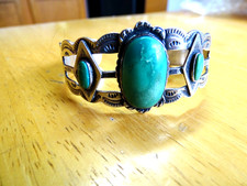 Vintage Fred Harvey Navajo Green Turquoise Silver Cuff Bracelet w/Thunderbirds - Additional view 9