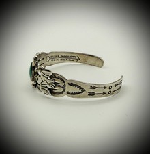 Vintage Fred Harvey Era Coin Silver Cuff Bracelet – Turquoise & Arrow Design - Additional view 2