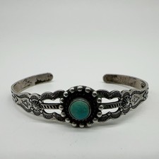 VTG Fred Harvey Era Navajo Sterling Stamped Turquoise Cuff Bracelet 8.8g #bco - Additional view 2