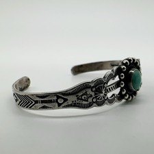VTG Fred Harvey Era Navajo Sterling Stamped Turquoise Cuff Bracelet 8.8g #bco - Additional view 4