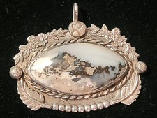 Navajo STERLING Moss Agate PENDANT 2.3" 1940s FRED HARVEY era BEAUTIFUL LQQK