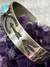Estate Old FRED HARVEY ERA Navajo Turquoise Silver Cuff Bracelet Stamped ET - Additional view 1