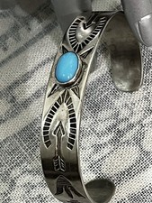Estate Old FRED HARVEY ERA Navajo Turquoise Silver Cuff Bracelet Stamped ET - Additional view 15