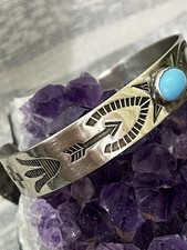 Estate Old FRED HARVEY ERA Navajo Turquoise Silver Cuff Bracelet Stamped ET - Additional view 6