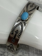 Estate Old FRED HARVEY ERA Navajo Turquoise Silver Cuff Bracelet Stamped ET - Additional view 7