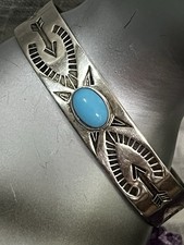 Estate Old FRED HARVEY ERA Navajo Turquoise Silver Cuff Bracelet Stamped ET