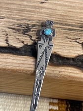 Vintage Native Fred Harvey Sterling Silver Turquoise Handmade Navajo Baby Spoon - Additional view 1