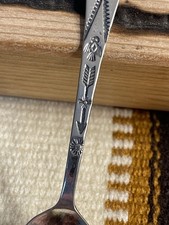 Vintage Native Fred Harvey Sterling Silver Turquoise Handmade Navajo Baby Spoon - Additional view 2