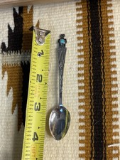 Vintage Native Fred Harvey Sterling Silver Turquoise Handmade Navajo Baby Spoon - Additional view 4