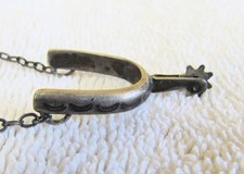 Navajo Indian Fred Harvey Sterling Silver Cowboy Spurs Tie Bar Slide Clasp Pin - Additional view 11