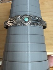 Old Pawn Harvey Era Arrows Thunderbird Turquoise Snake Silver Cuff 6.5” - Additional view 18