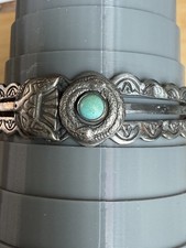 Old Pawn Harvey Era Arrows Thunderbird Turquoise Snake Silver Cuff 6.5” - Additional view 19