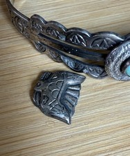 Old Pawn Harvey Era Arrows Thunderbird Turquoise Snake Silver Cuff 6.5” - Additional view 3