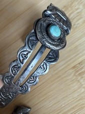 Old Pawn Harvey Era Arrows Thunderbird Turquoise Snake Silver Cuff 6.5” - Additional view 4