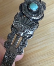 Old Pawn Harvey Era Arrows Thunderbird Turquoise Snake Silver Cuff 6.5” - Additional view 9