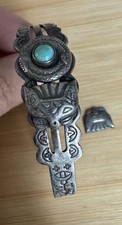 Old Pawn Harvey Era Arrows Thunderbird Turquoise Snake Silver Cuff 6.5”
