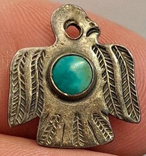 NATIVE AMERICAN Sterling Silver Turquoise THUNDERBIRD Pendant FRED HARVEY ERA - Additional view 2