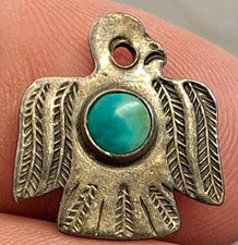 NATIVE AMERICAN Sterling Silver Turquoise THUNDERBIRD Pendant FRED HARVEY ERA