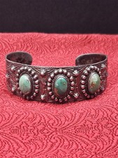 Fred Harvey Era Sterling Turquoise Cuff Bracelet REPAIRED No Marks 7 Inch Early - Additional view 1
