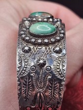 Fred Harvey Era Sterling Turquoise Cuff Bracelet REPAIRED No Marks 7 Inch Early - Additional view 2