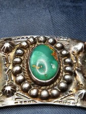 Fred Harvey Era Sterling Turquoise Cuff Bracelet REPAIRED No Marks 7 Inch Early - Additional view 12