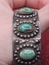 Fred Harvey Era Sterling Turquoise Cuff Bracelet REPAIRED No Marks 7 Inch Early - Additional view 5