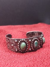Fred Harvey Era Sterling Turquoise Cuff Bracelet REPAIRED No Marks 7 Inch Early