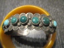Fred Harvey Era Vintage Navajo Sterling Silver Stamped Turquoise Cuff Bracelet! - Additional view 1