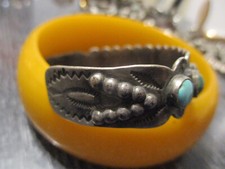 Fred Harvey Era Vintage Navajo Sterling Silver Stamped Turquoise Cuff Bracelet! - Additional view 5