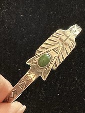 Sterling Silver Fred Harvey Era Arrow Motif Green Turquoise Cuff Bracelet 9.28g - Additional view 3