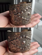 Old Fred Harvey Era Navajo Repousse&Stamped Sterling Silver Cuff Bracelet 64g - Additional view 18