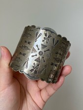 Old Fred Harvey Era Navajo Thunderbird Stamped Sterling Silver Cuff Bracelet 71g - Additional view 1