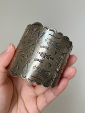 Old Fred Harvey Era Navajo Thunderbird Stamped Sterling Silver Cuff Bracelet 71g - Additional view 2